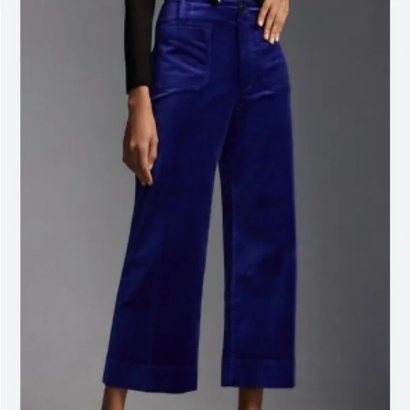 Anthropologie Maeve The Colette blue velvet cropped wide leg pants retro boho - Picture 3 of 9